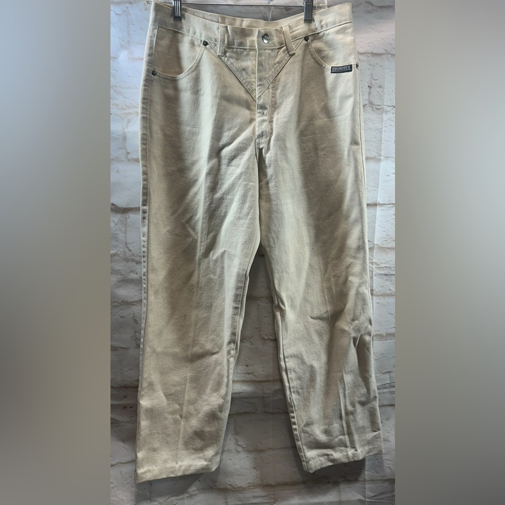 Vtg Rough Rider Circle T Jeans white Straight Leg USA Made Women's 13/14 CONCHOS